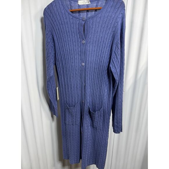 Dolores Piscotta Silk Cashmere Cable Knit Long Cardigan Periwinkle One Size - Picture 1 of 6